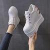 12CM Damen Leder Plateau Sneaker Frühling Weiße Schuhe Hohe Absätze Keil Outdoor Sportschuhe Atmungsaktiv Runde Zehenpartie Freizeitschuhe