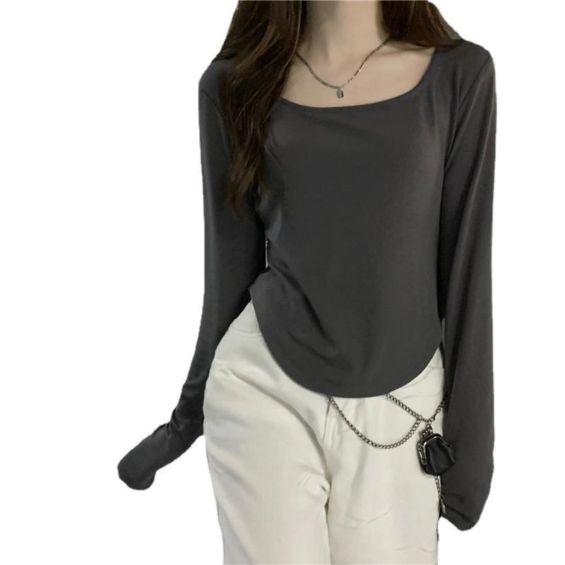 Womens Slim Fit Long Sleeve T-Shirt Solid Color Basic Top Fall Casual Daily Wear