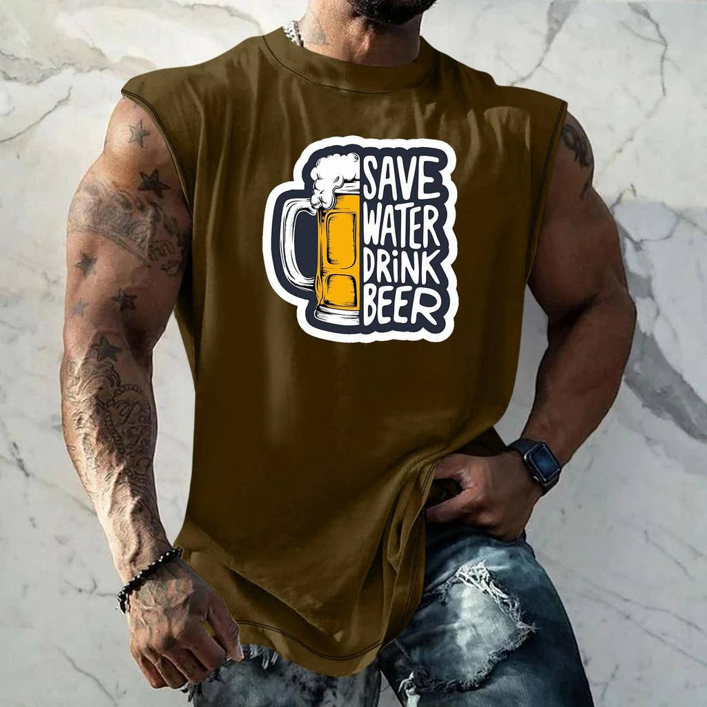 Men Sleeveless Tank Top Loose Fit Casual Streetwear Graphic Print Muscle Shirt Summer Beach Holiday Workout Gym Vest