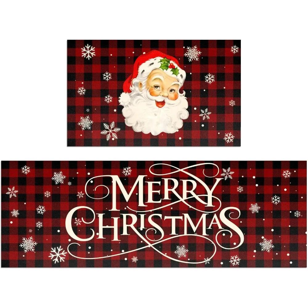 

2PC Christmas Crystal Pile Home Decorative Carpet Kitchen Entryway Bathroom Non-Slip Machine Washable Carpet 1PC40X60CM (1.3X2FT