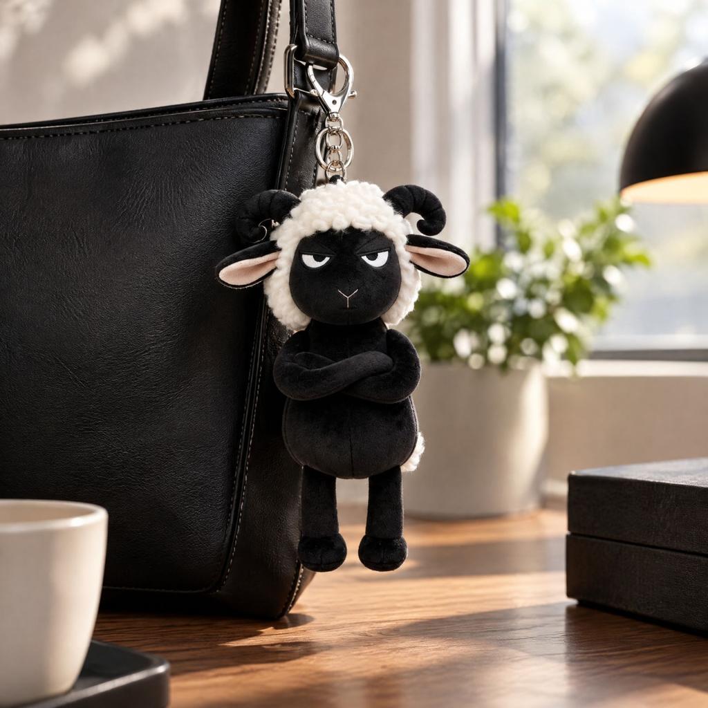 Edgy Cool Black Wool Plush Toy Charm