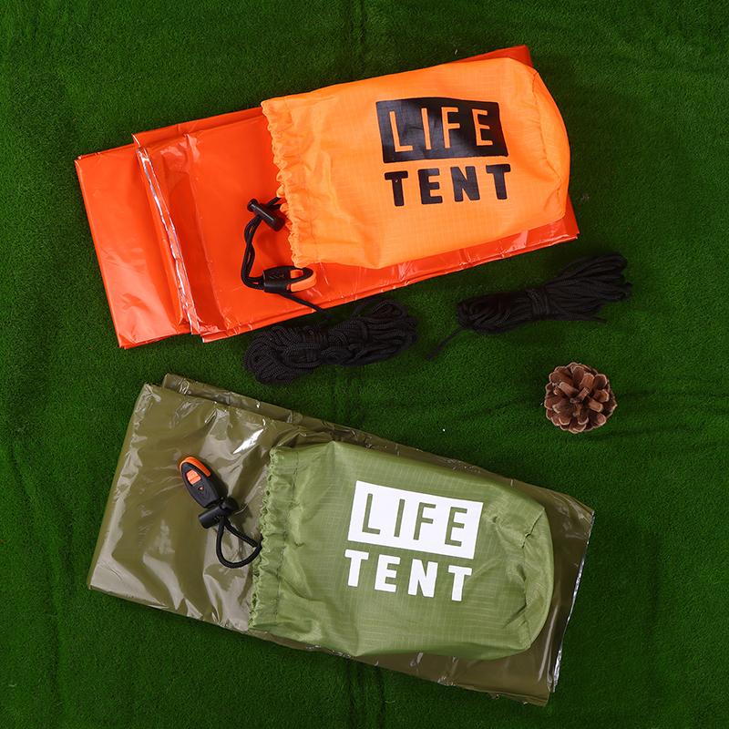1 Person Emergency Shelter Survival Tent Kit Aluminum Film Triangle Tent Sleeping Bag With Storage Bag Outdoor Thermal Blanket