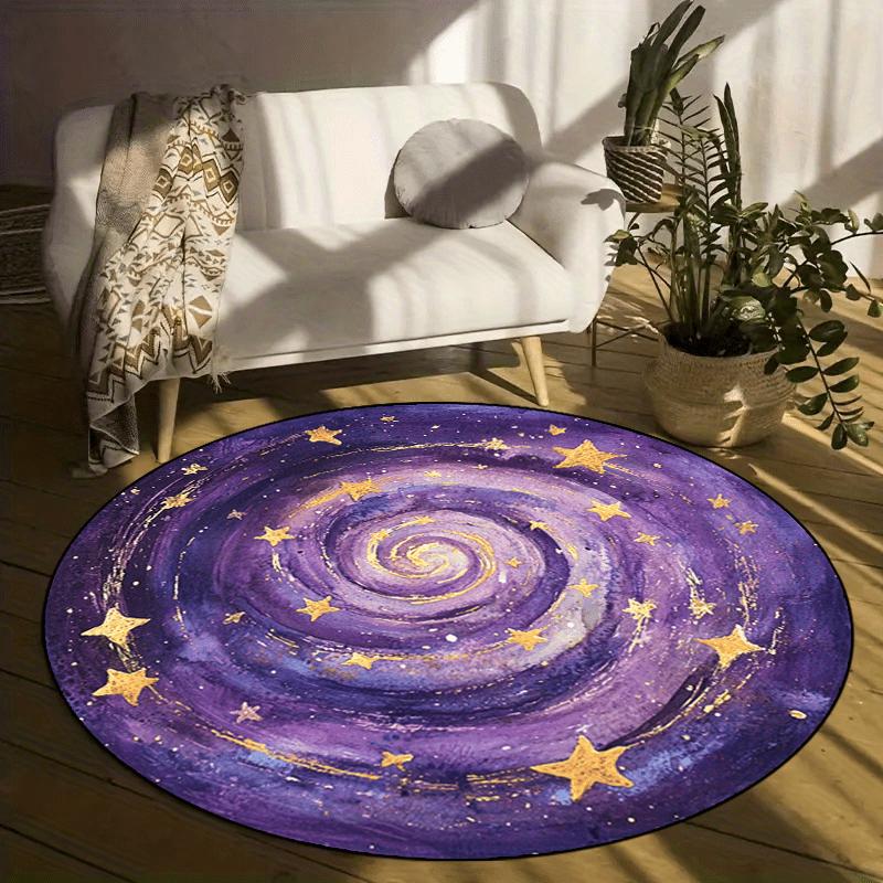 

Galaxy Starry Night Round Area Rug Non Slip Purple Gold Space Theme Living Room Bedroom Patio Decor Washable Carpet Diameter 60cm