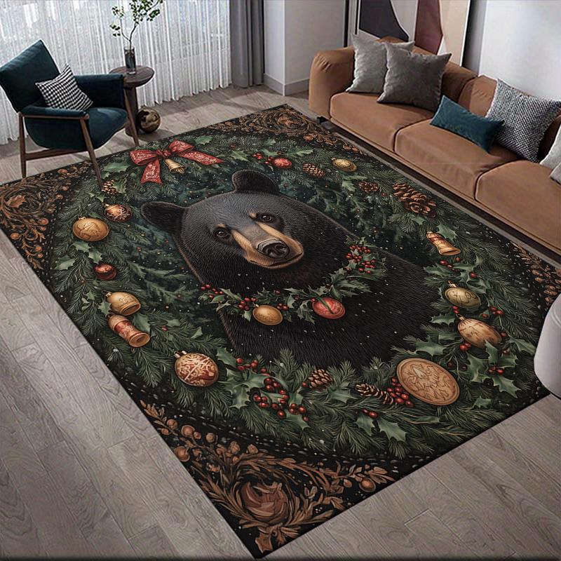 Weihnachtstiere Heim-Sofa-Dekoration für Wohnzimmer & Schlafzimmer, Rutschfeste Spiel-Flanell-Fußmatte für Spielzimmer