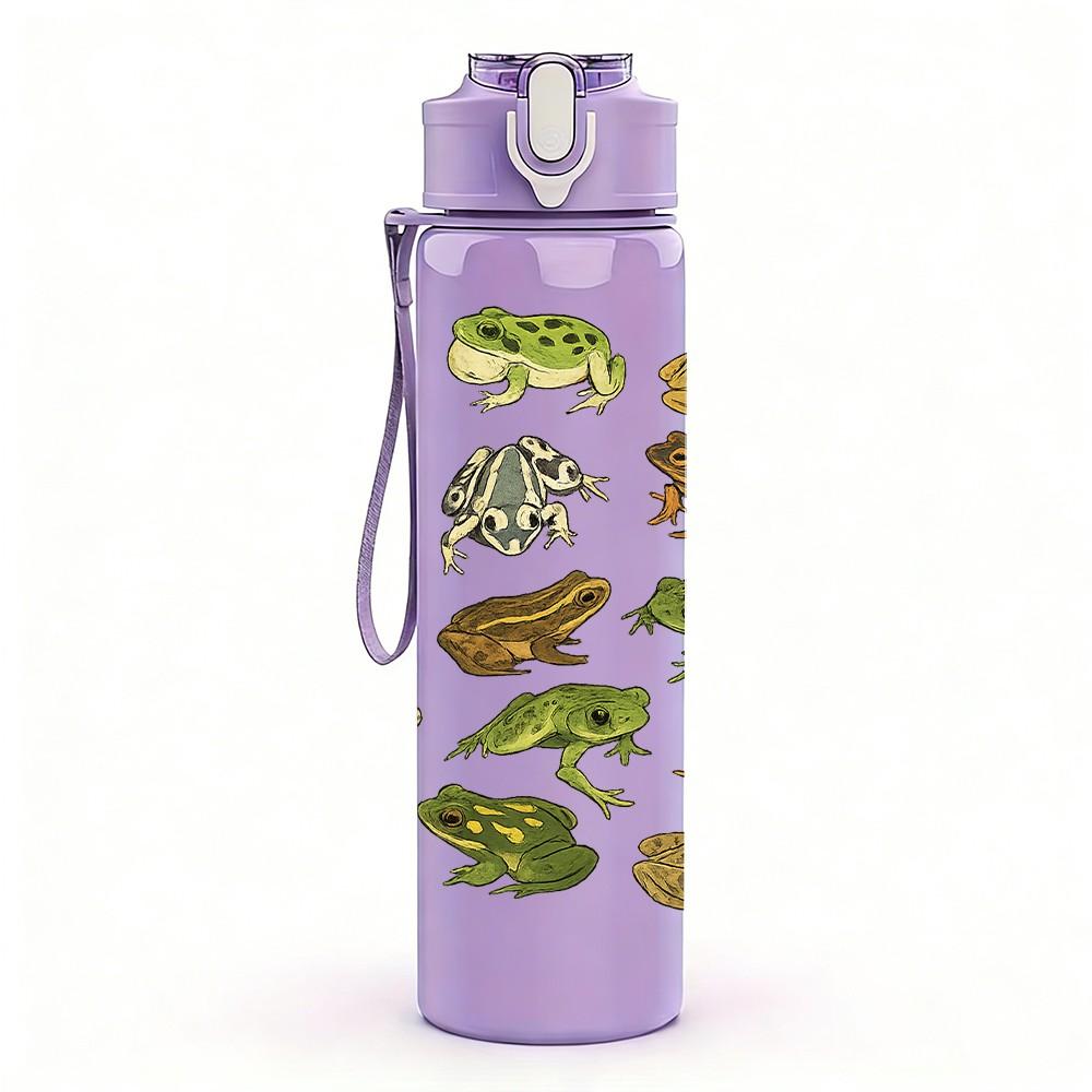 1PC Reptile Lizard Group Animal Print 750ml Color Plastic Sports Water Bottle Leakproof Flip Straw Lid Suitable for Sports Office Home Use