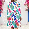 Women Plus Size V Neck Long Sleeve Floral Printed White A Line Dress