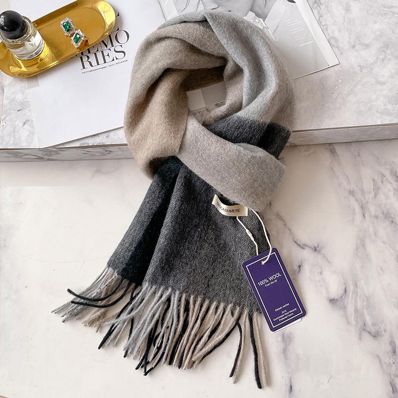 British Plaid 100 Cashmere Scarf Men's Winter Warmth Black and White Gray Business Scarf Men's