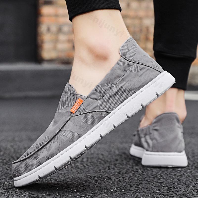 Men's Canvas Shoes Slip-On Autumn Breathable Driving Walking Low Cut Rubber Sole Flat Footwear Casual Comfortable Foot Cover