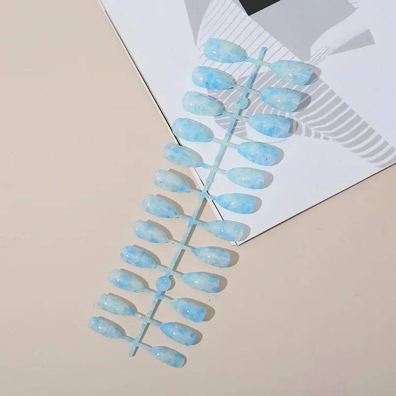 24 Stück/Streifen Kurze Ballett-Nagelstücke Marmormuster Bunt Glänzende Oberfläche Professionelles Nagelzubehör Angenehm zu tragen