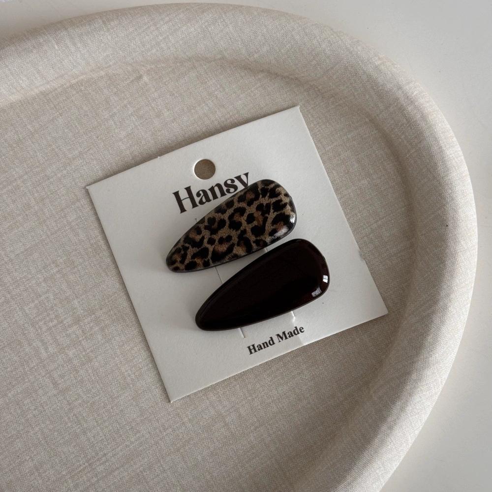 2Pcs Coffee Leopard Print Hairpin Side Clip Side Bangs Clip Temperament Love Duck Bill Clip Female Word Hairpin Hair Accessories