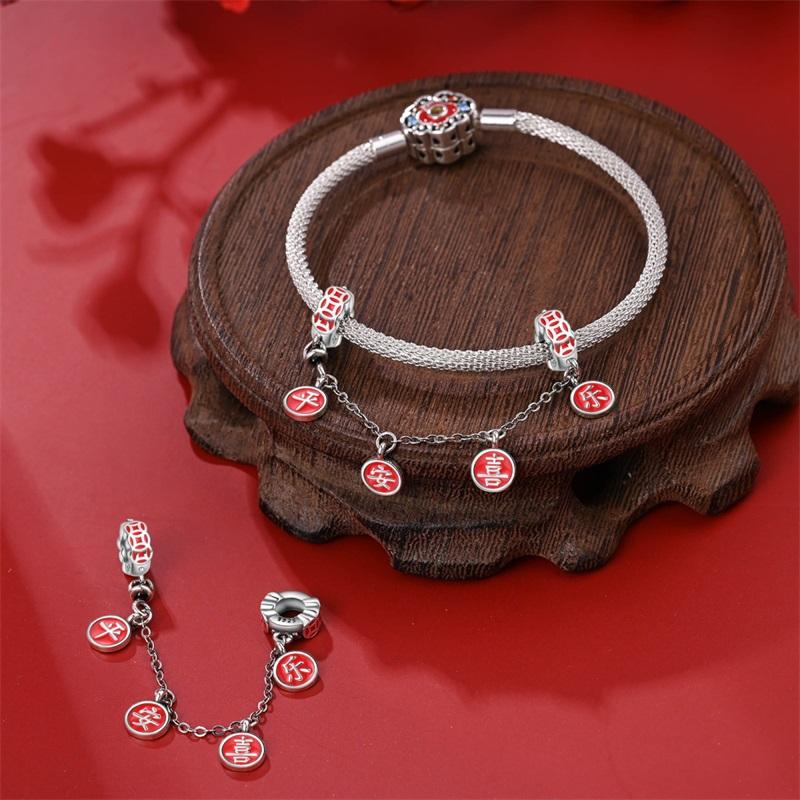 Red Series 925  Silver Camera Apple Heart-Shaped Koi Firecracker God Wealth Charm Fit DIY Bracelet Necklace Party Gifts