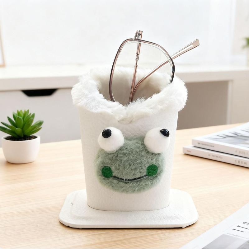 1Pc Plush Lined Glasses Case Cute Animal Design Faux Leather Ideal For Desk Or Bedside Table Protects Glasses And Pens