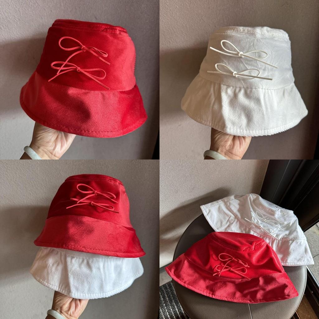 Fisherman Bowknot Cap Solid Color Bucket Hat Sun Protection Breathable Gift