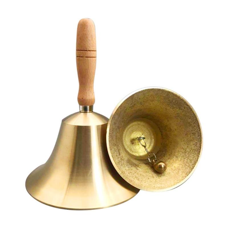 Loud Solid Brass Hand Call Bell Dinner Service Bell with Wooden Handle Brass Handbells Loud Ringing Bell Enduring
