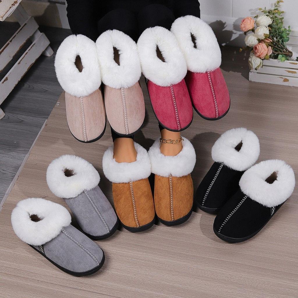 Winter Indoor Furry Slippers Women's & Men's Home Cotton Slippers Fleece Lined Warm Thick Soled House Slippers