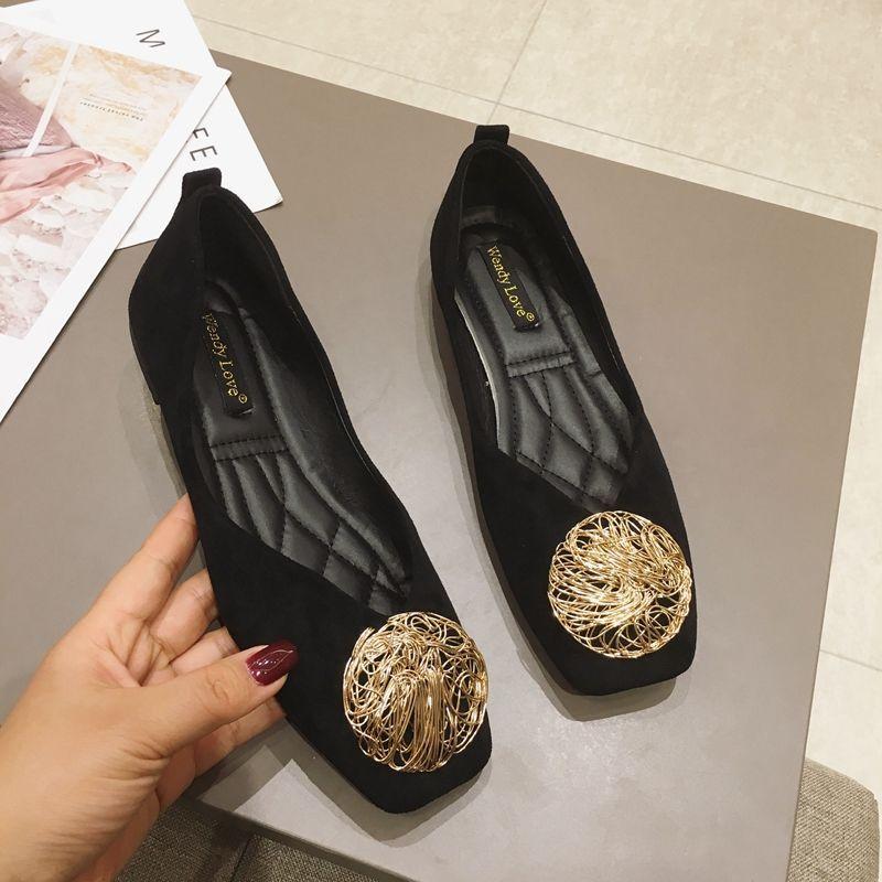 Fashion Flat Shoes for Women Spring and Autumn New Square Toe Black Shallow Cut Single Shoes for Women Flat Boat Shoes Work Shoes