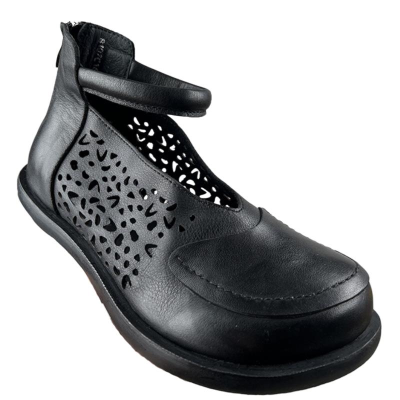 Spring Summer Big Round Head Foot Ring Cave Sandals Flat Bottom Back Zipper Flat Bottom Patch Cool Boots Women