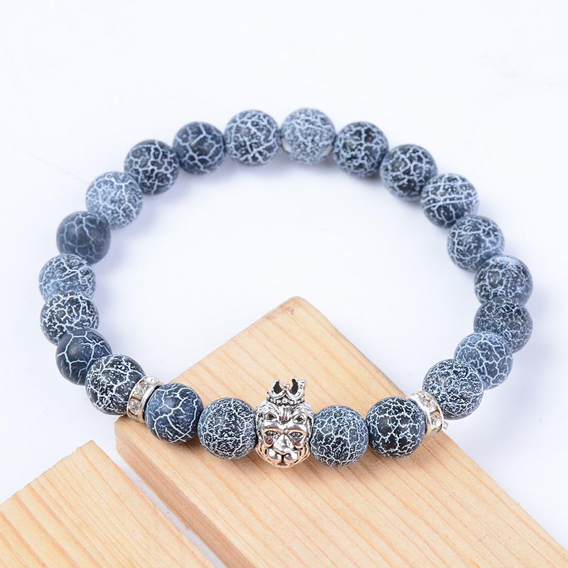 Viennimel Schwarzes verwittertes Achat-Perlenarmband