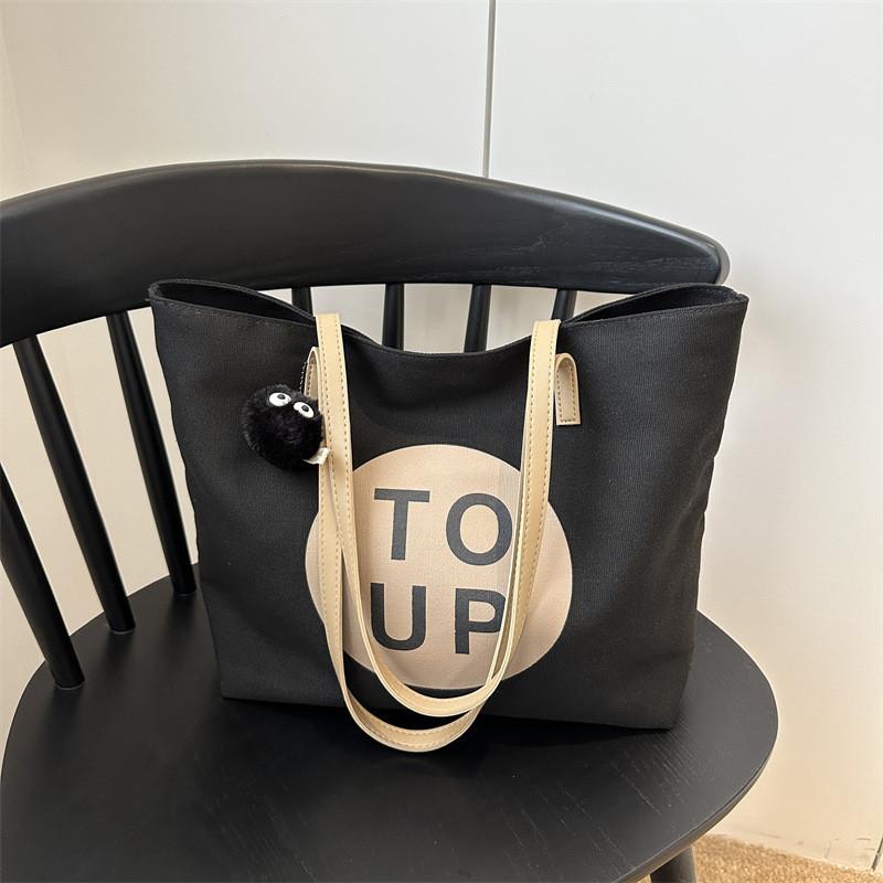 Trendy Street Style Canvas Tote Bag Fall 2023 Casual Large Capacity Shoulder Bag