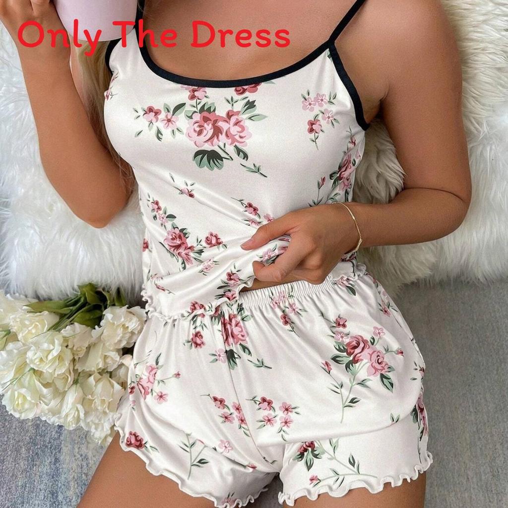 Sleepwear Set For Women Polyester Floral Short Sleeve Lounge And Sleepwear For Summer Relaxation