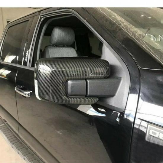 For - Ford F150 F-150 Carbon Fiber ABS Side Rearview Mirror Cover Trim2*