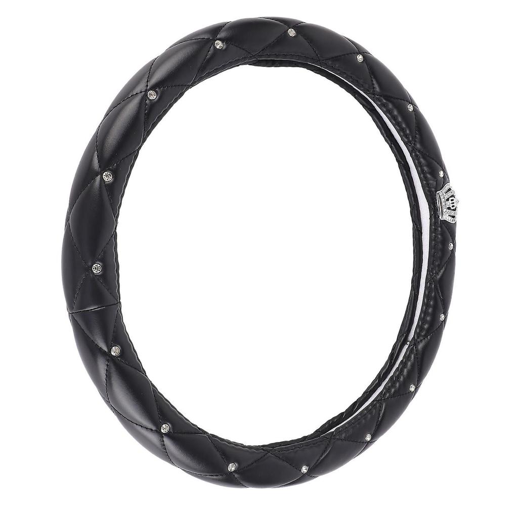 Car Steering Wheel Cover Black Crown Crystal Style Anti Slip Steering Wheel Protector for 38cm Steering Wheel