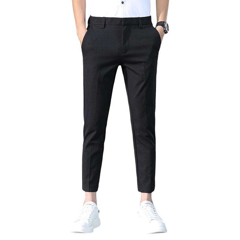 Men's Slim Straight High-Rise Casual Pants, Wrinkle-Resistant with Drape Texture, All-Season Nine-Point Suit Pants