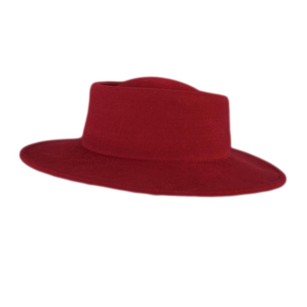 Japanese Retro Angola Red Woolen Flat Top Top Hat Women'S Autumn And Winter French Wide Brim Burgundy Jazz Felt