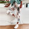 Spring Summer New Flower Print Long Pants Fashion Lace-Up Elastic Waist Sport Trousers Casual Women Pocket Sweatpants Streetwear