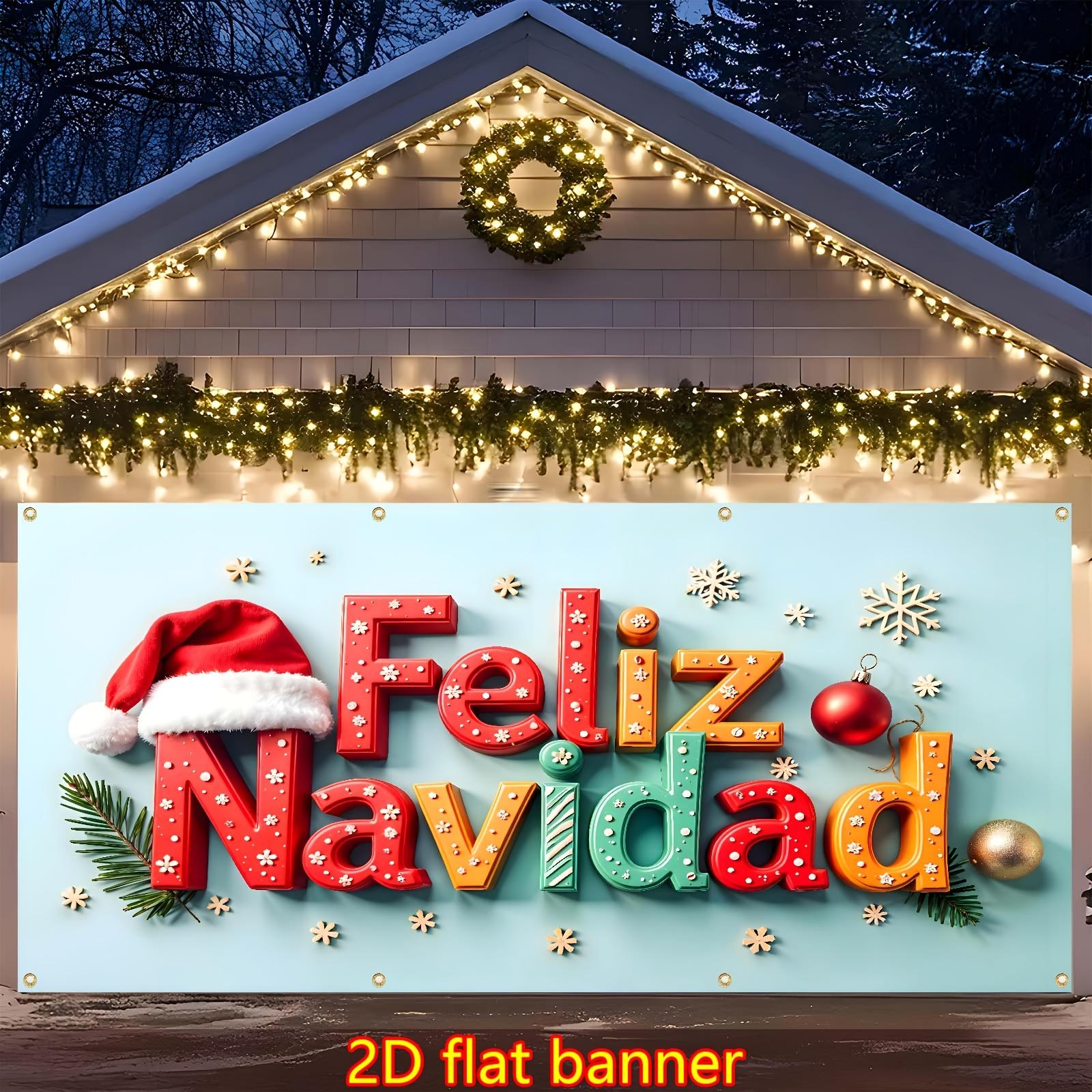 2D flat banner large Christmas garage background banner Spain Mexico  Feliz Navidad  green background wall 150X100
