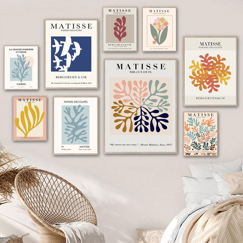 Abstract Matisse Poster Colourful Boho Flower Leaves Canvas Painting Henri Coral Wall Art Prints Living Room Home Decoration