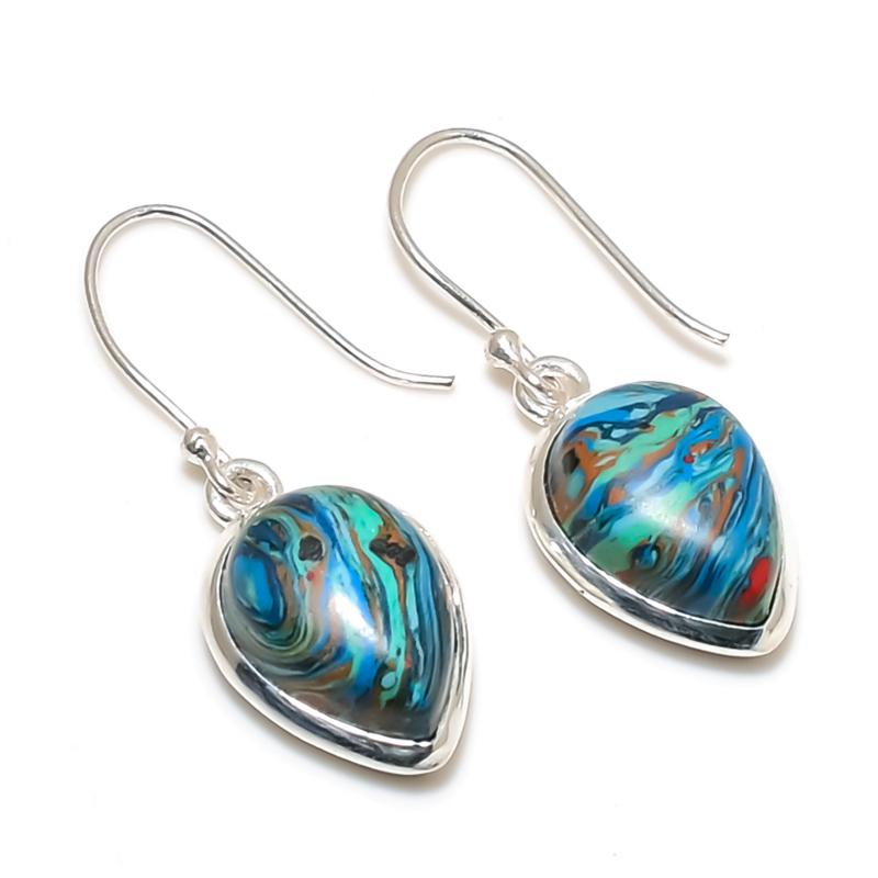 Naturaal Rainbow Calsilica Gemstone Earrings, 925 Sterling Silver Earring, Handmade Boho Silver Jewelry Dangle Earrings, Birthday Gift