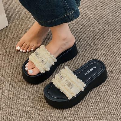 Beautiful One-word Slippers Women's 2025 Summer New Outer Wear with Skirt Cool Slippers Heightened Platform Beach Shoes