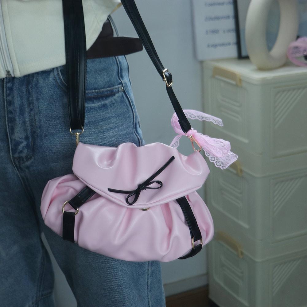 Korean Style Balletcore Underarm Bag Pleated Bow Lace Handbag Fashion Y2k Shoulder Bags Outdoor
