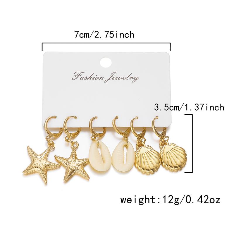 Bohemian Starfish Hoop Earrings Set Gold Beach Jewelry For Women Summer Vacation Accessories