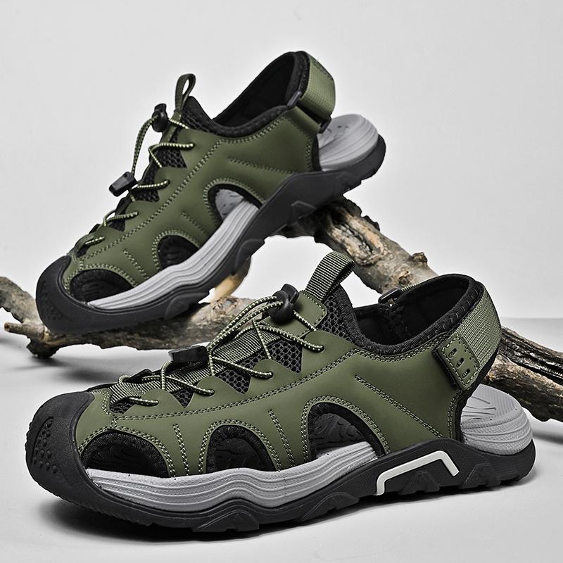 Mode Snabbtorkande Herr Vadning Aqua Skor Handgjorda Lädersandaler Andningsbara Slip-On Strandskor Halkfri Sula Herr Sommar Flats Sandaler