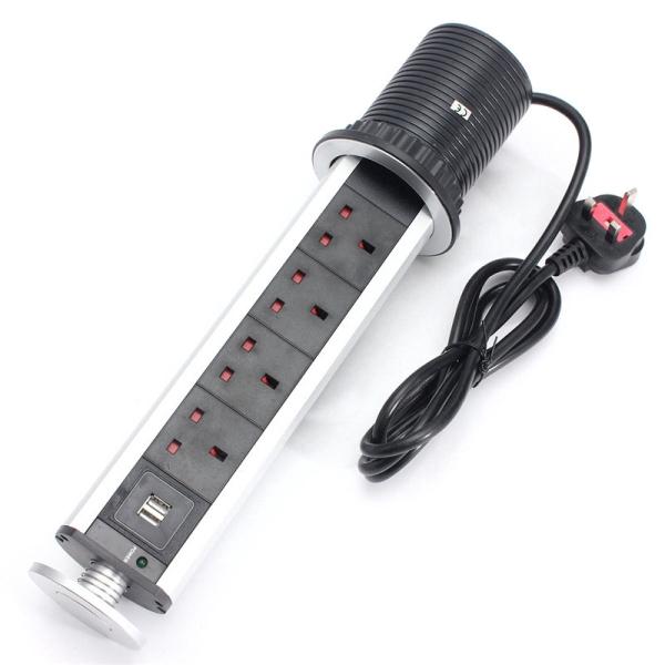 2500W US/UK/EU/AU Plug Pull Pop Up Electrical Socket 4 Power 2 Charge USB Aluminum Shelf LED Desk Worktop Extension Table Office