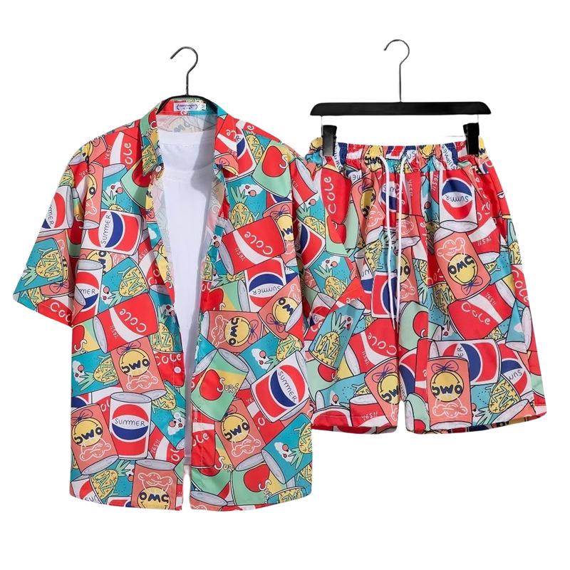 Hawaiian Floral Beach Resort Unisex Two-Piece Set: Loose Short Sleeve Shirt & Shorts