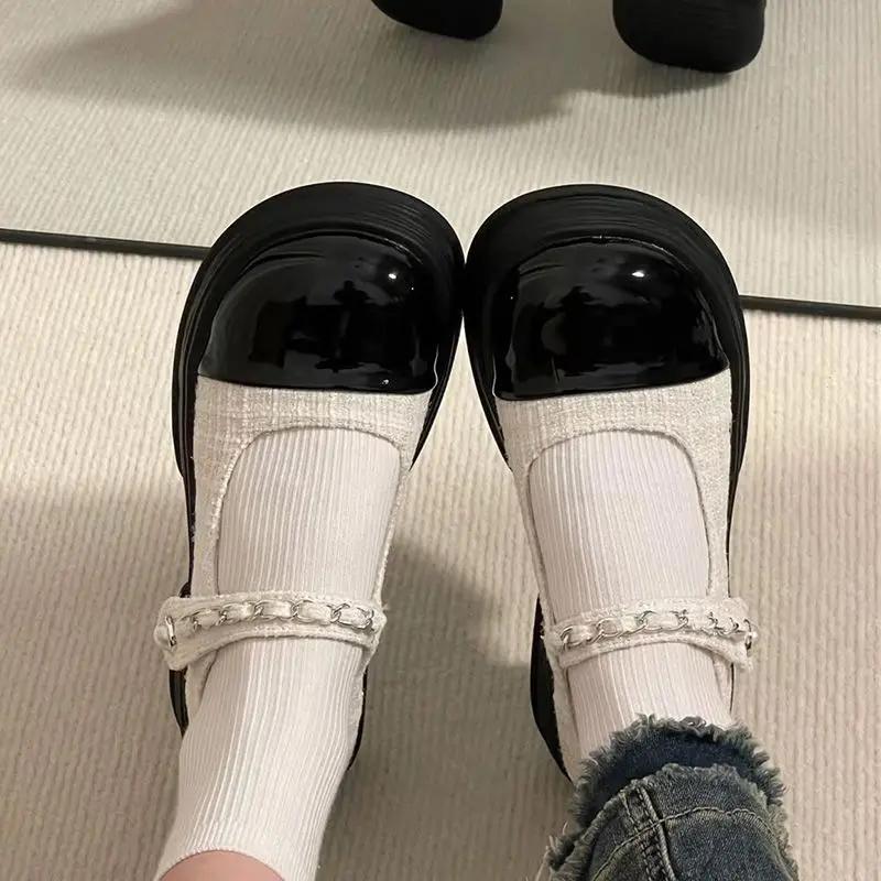 Fashion Ladies Pumps Platform Gothic with Medium Heels Round Toe Women's Shoes Mary Jane Japanese Style Lolita Block Heel Chunky 39 Y2k