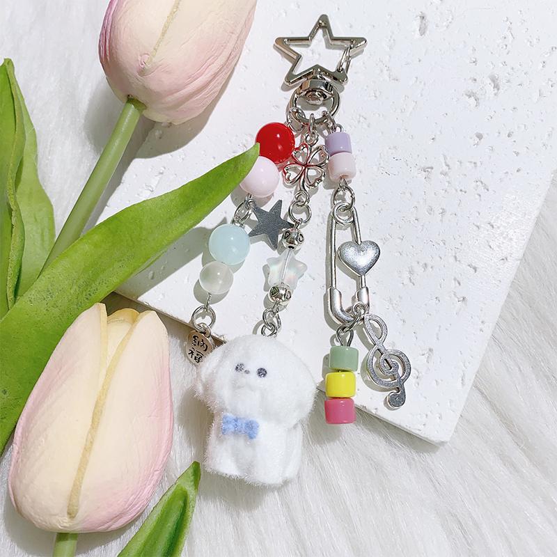 Creative Cute Flocked Kitten Strawberry Pendant Keychain Sweet Animal Keyring Backpack Decoration Accessories Best Friend Gifts