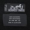 Great HERMES Scarf Logo Embroidery Embroidery Fringe black cashmere Used