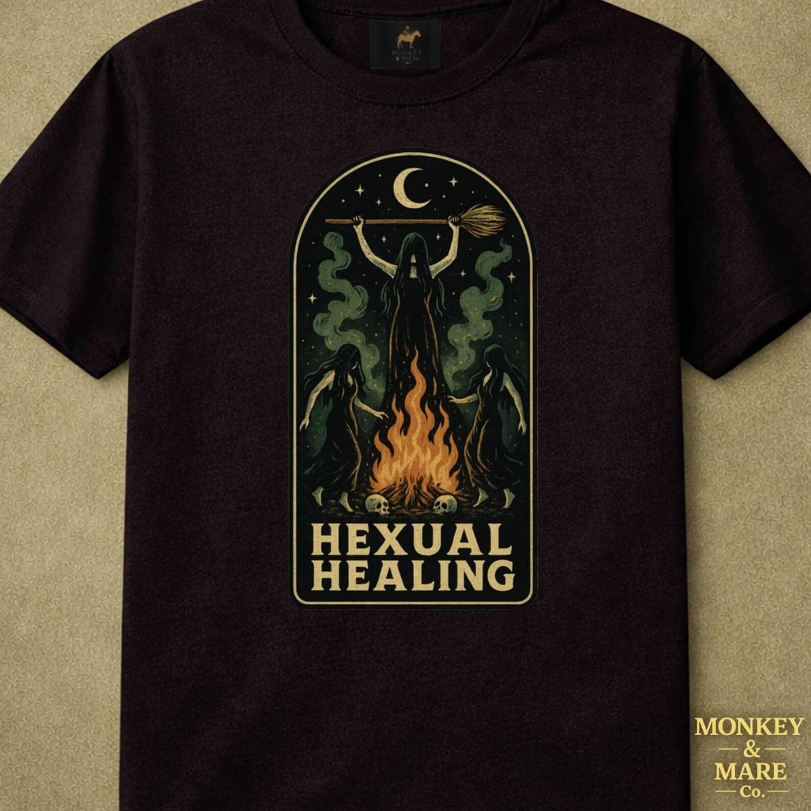 Hexual Healing Witch Shirt, Dark Feminine Witchcore Tee, Occult Bonfire Graphic T-Shirt, Gothic Funny Witch Aesthetic Gift S