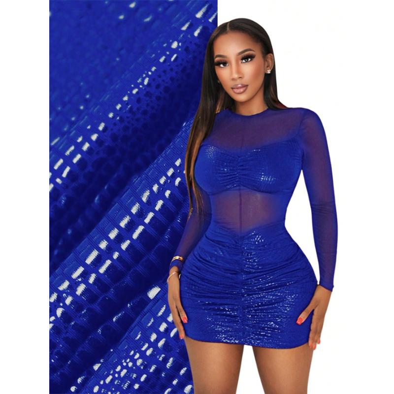 Burgundy Mesh Sheer Panel Mini Dress Long Sleeve Shiny Glitter Ruched Bodycon Sexy Transparent Tulle Patchwork Nightclub Evening Party Short Gown