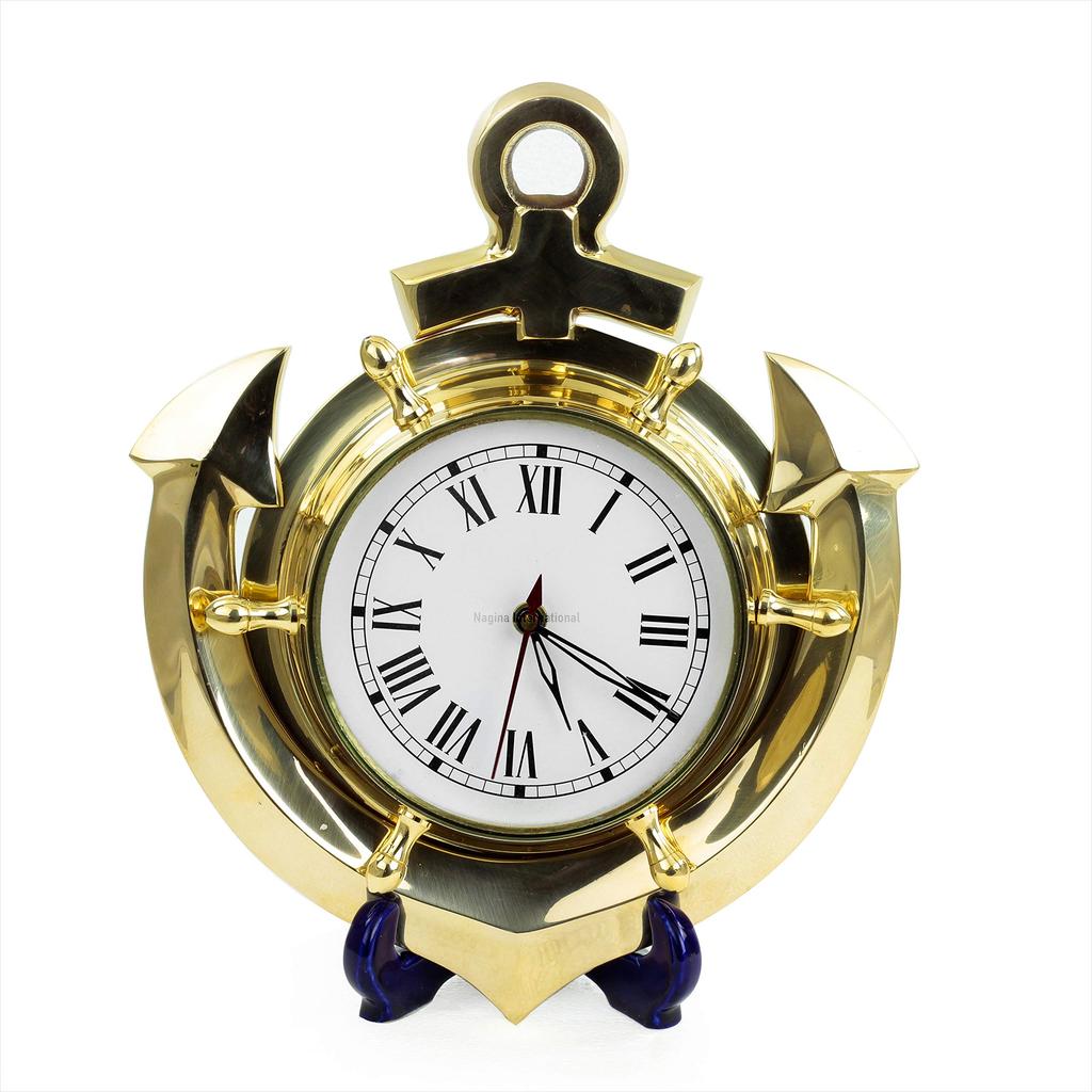 Nagina International Anchored in Time Solid Brass Wall Clock - Nautical Maritime Themed Home Decor Gift D0-TFEI-MTY0