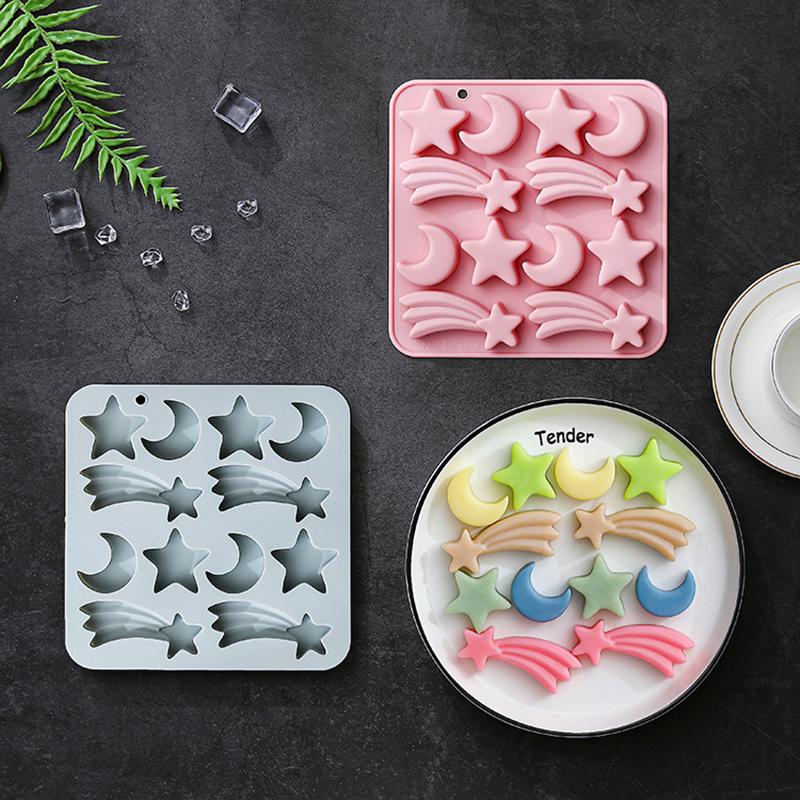 12 Cavity Five-Pointed Star Silicone Molds 3D Moon, Meteor, Fondant Candy Chocolate Mould Ice Grid Mold Cake Decor