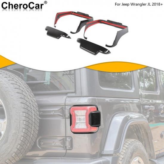 4X Carbon Fiber Rear Tail Light Frame Lamp Cover Trim For Jeep Wrangler JL 2018+