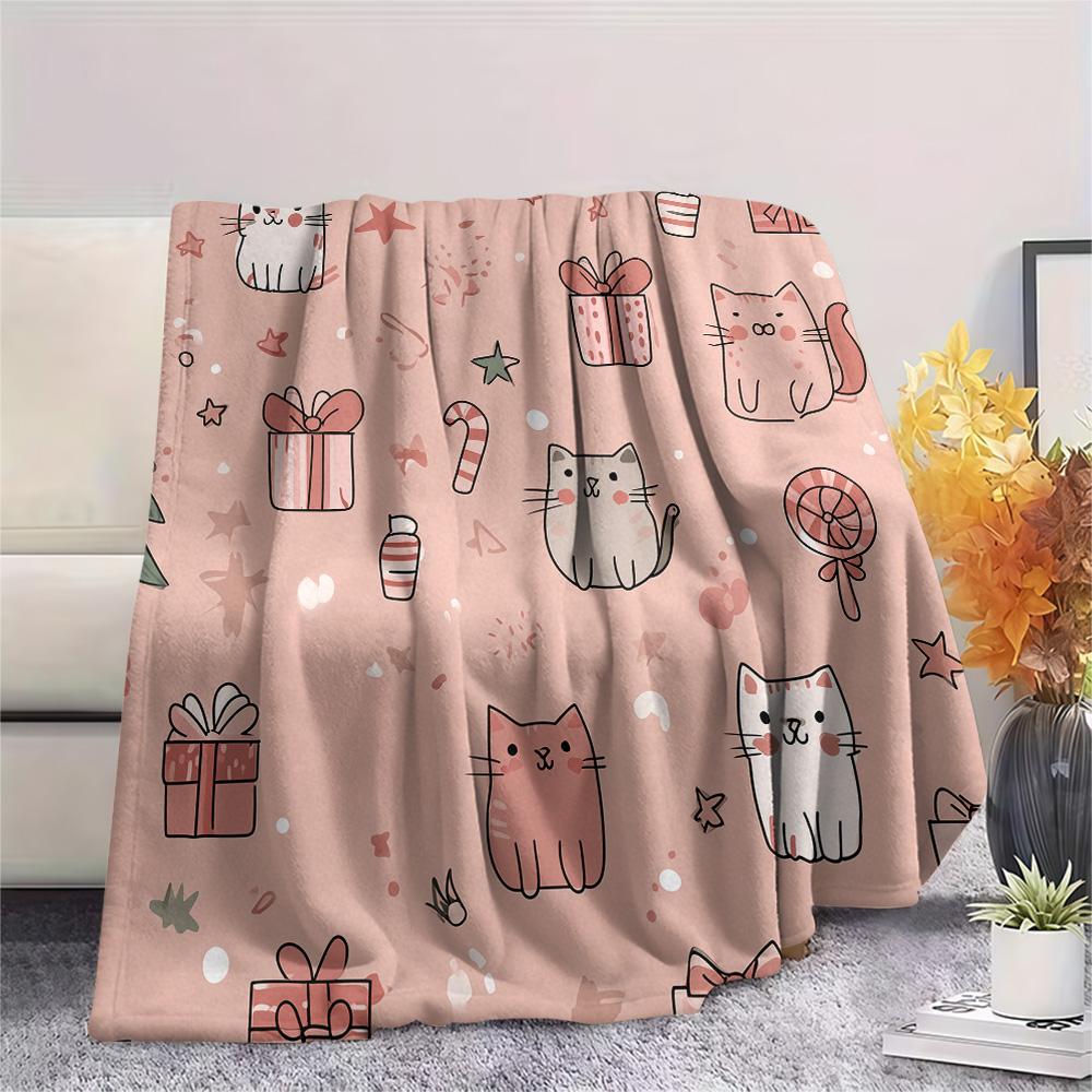Cat Heads  Print Flannel Blanket, High Quality Comfortable for All Seasons, Home Decor, Warmth and Comfort