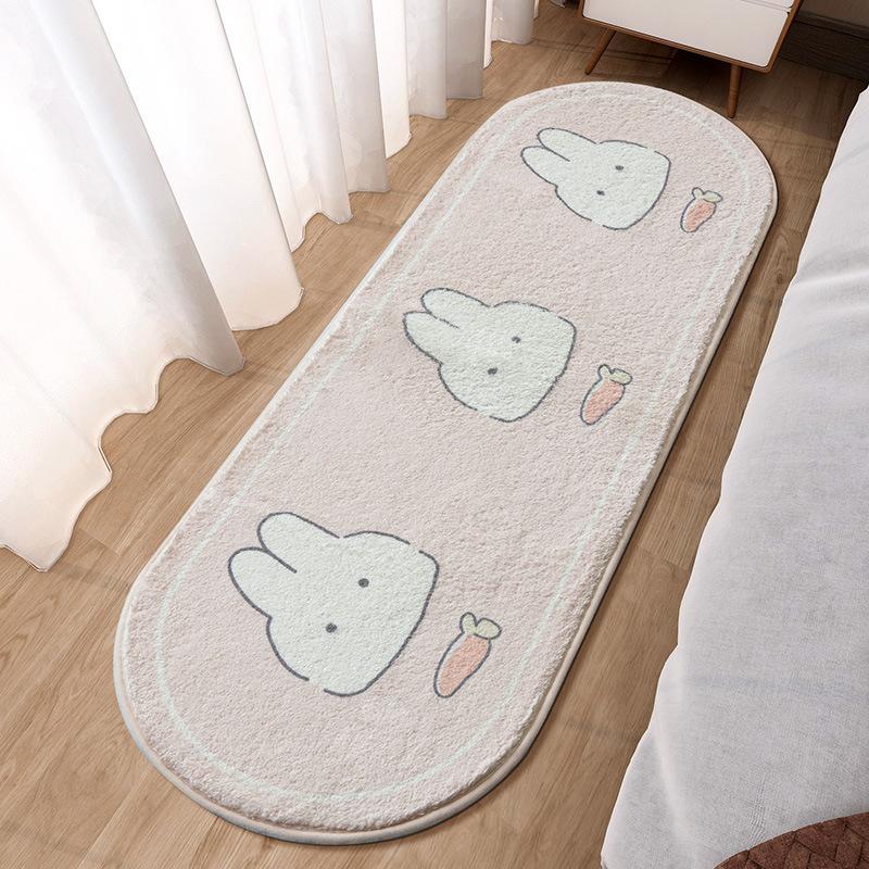 Bedroom Bed Rug Cartoon Ins Wind Bed In Front of Small Mat Living Room Room Long Oval Thick Bed Blanket
