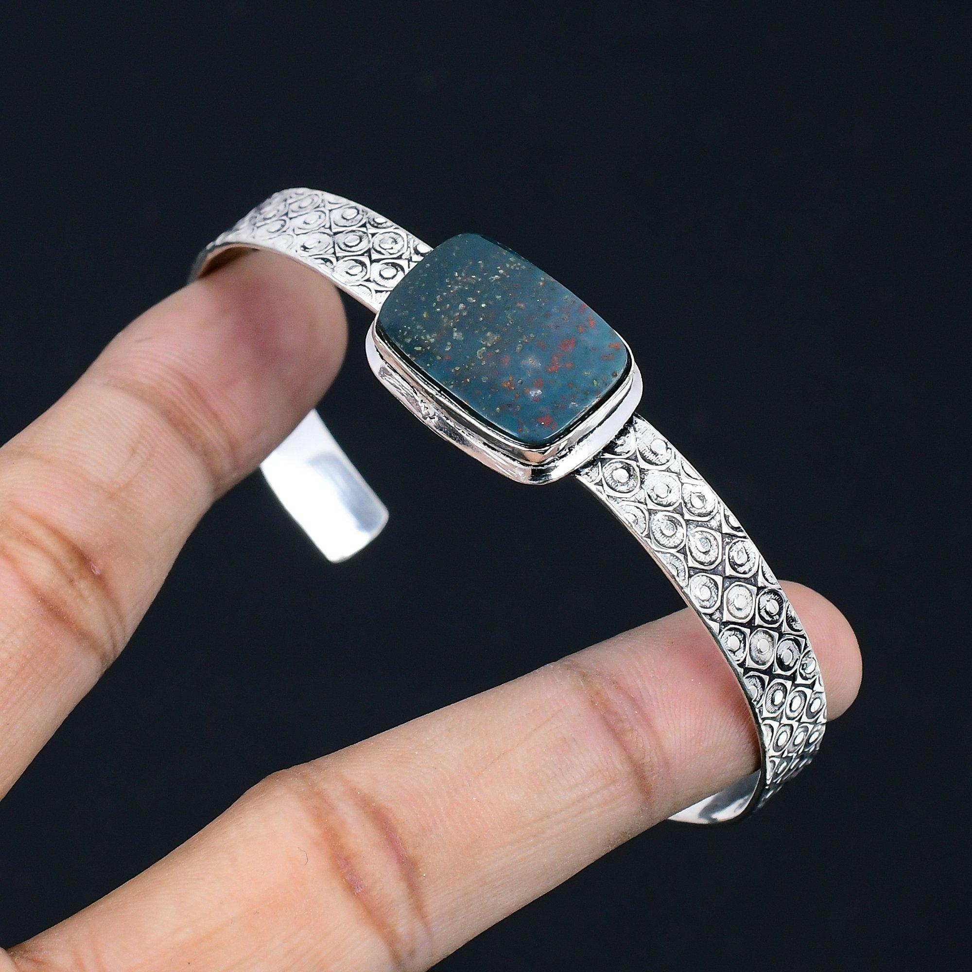 

Friendship Day Sale 925 Silver Bloodstone Stone Sister Wedding Bangle Bracelet Adjustable