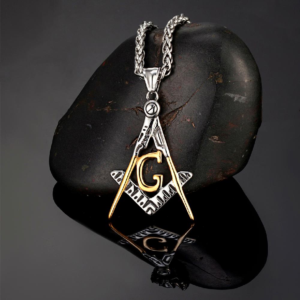 Retro Wikinger Freimaurer Halskette Herren Gold Edelstahl Anhänger Nordisches Amulett Lederseil Männerschmuck